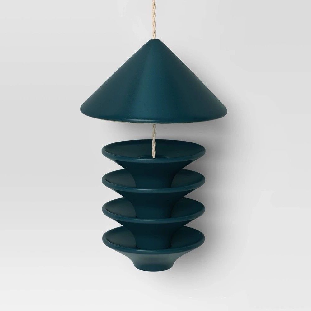 Threshold Ceramic Matte Tray Bird Feeder 11.22" Teal New Outdoor Garden